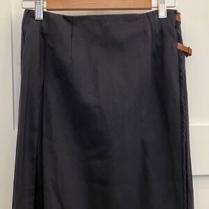 Talbots Classic Navy Wrap Wool Pleated Skirt with buckles